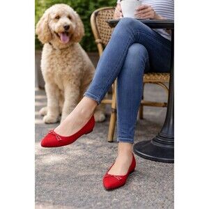 Merona Red Suede Pointed Toe Flats Bow Detail Size 10 EUC